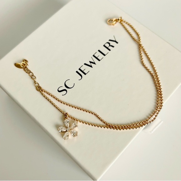 Flower Bracelet | 18K Gold Plated Beaded Chain with Zircon | Luxury Jewelry - Picture 2 of 9